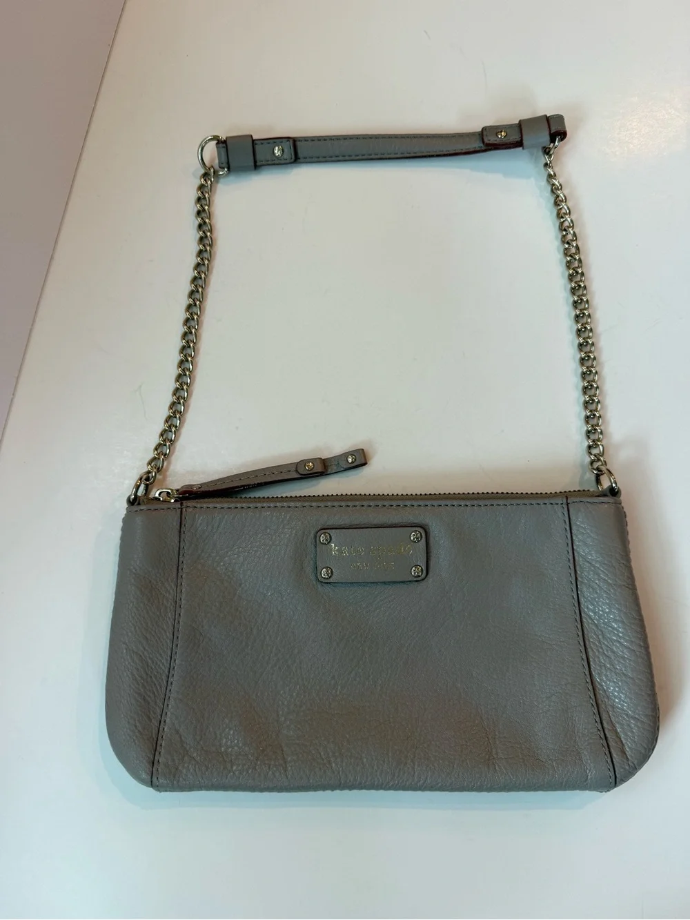 kate spade gray leather chain-strap shoulder bag